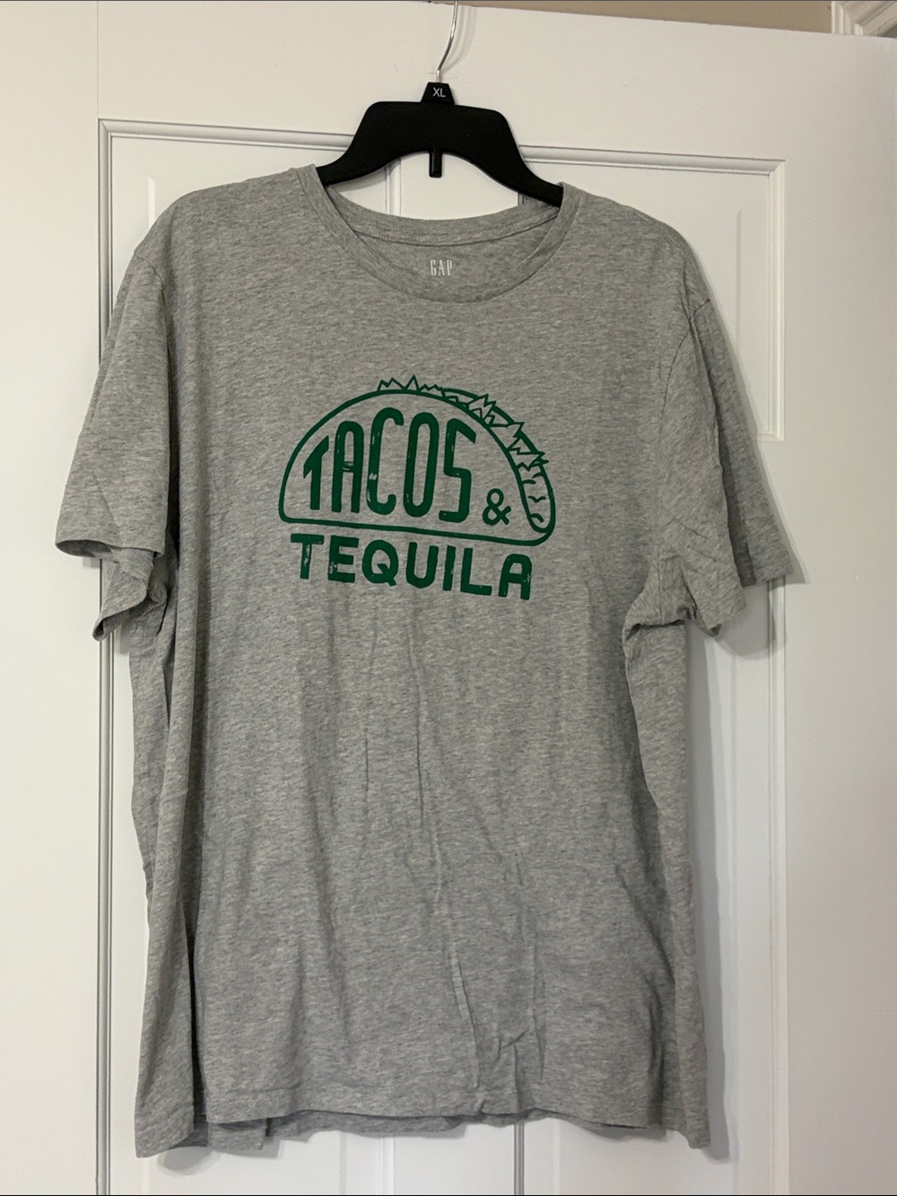 GAP Gray Tee with Green "TACOS & TEQUILA" Graphic